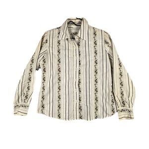 White Stag Blouse Button down  Shirt Womens Pink Ivori  short Sleeve embroided S